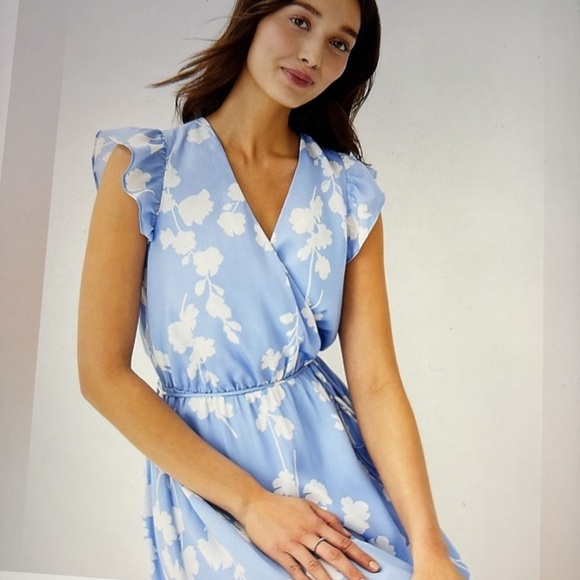Ann Taylor Blue Floral Wrap Midi Dress 10 - Picture 3 of 10